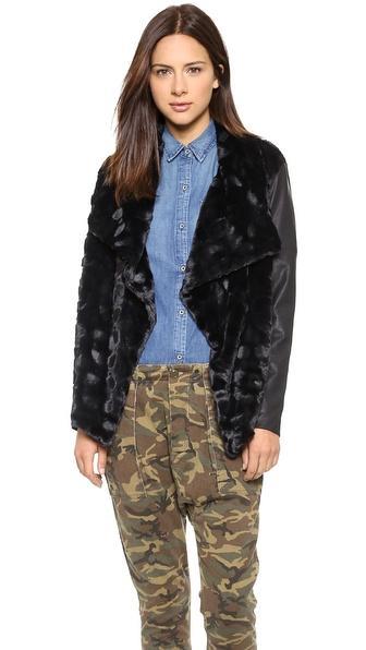 Bb Dakota Faux Fur Drape Front Jacket - Black