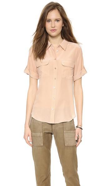 Equipment Short Sleeve Slim Signature Blouse - Nude
