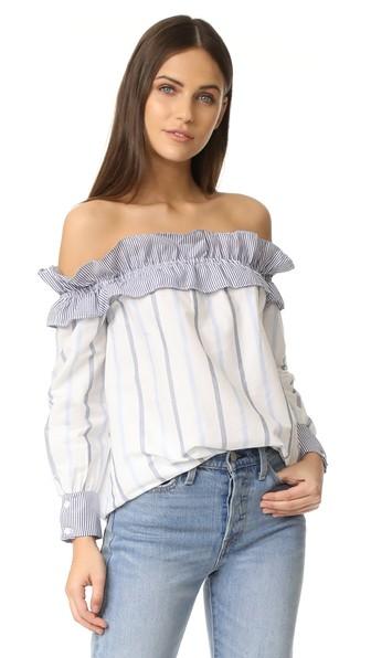 English Factory Stripe Long Sleeve Off Shoulder Top