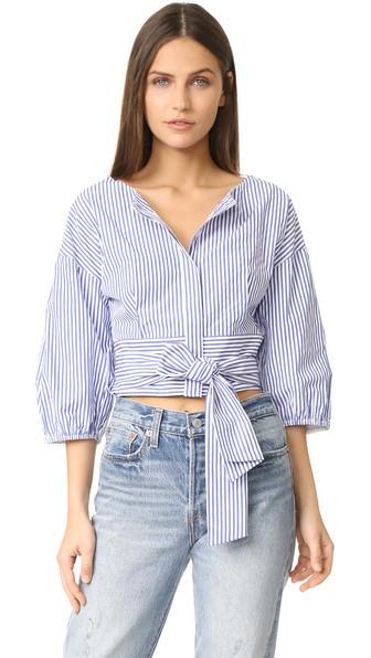 J O A Puff Sleeve Stripe Blouse