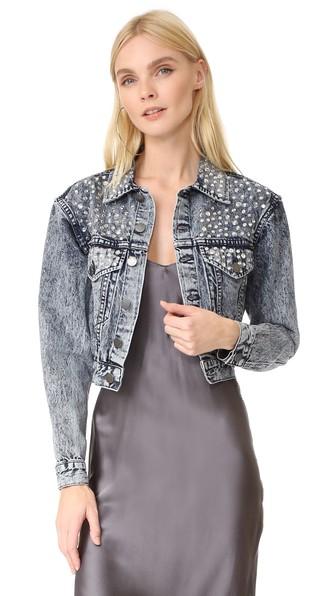 Alice Olivia Chloe Studded Cropped Denim Jacket