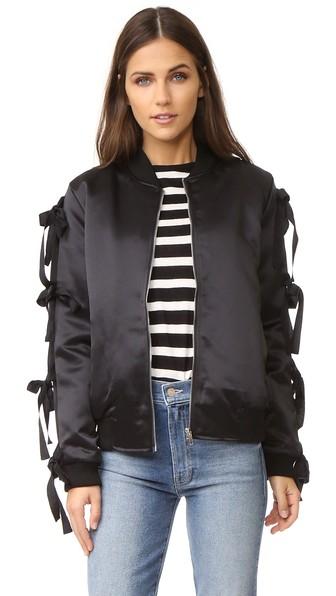 Endless Rose Patch Bomber Jacket With Ribbon Sleeves
