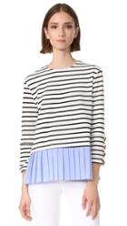 English Factory Stripe Knit Top With Ruffle Detail