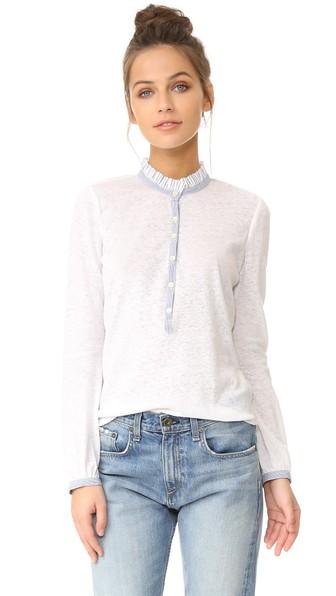 La Vie Rebecca Taylor Long Sleeve Henley With Stripes