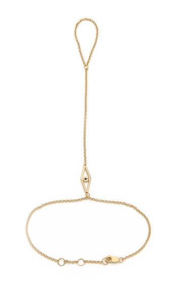 Jennifer Zeuner Jewelry Mini Eye With Sapphire Hand Chain - Gold/sapphire