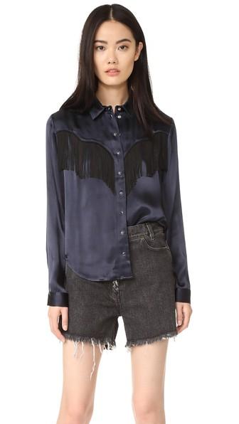 Ganni Donnelly Satin Fringe Shirt