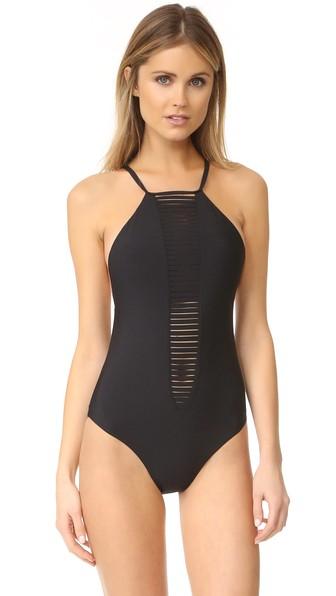 Red Carter Strappy Plunge Tank One Piece Swimsuit