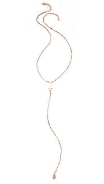 Jennifer Zeuner Jewelry Hamsa Lariat With Diamond Necklace - Rose Gold