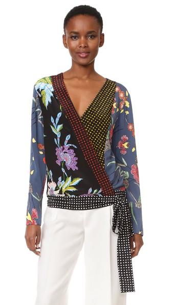 Diane Von Furstenberg Long Sleeve Crossover Blouse