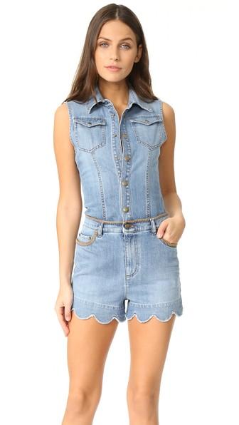Red Valentino Denim Scalloped Romper