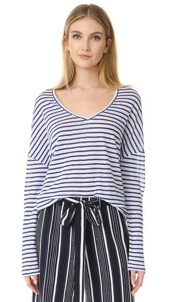 Cupcakes And Cashmere Martin Linen Stripe V Neck