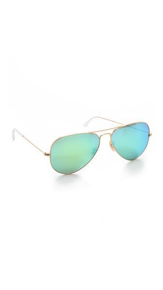 Ray-ban Mirrored Matte Classic Aviator Sunglasses - Matte Gold/green Mirror