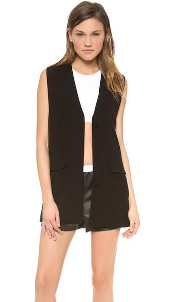 T By Alexander Wang Draped Suiting Jean Stitch Long Vest - Black