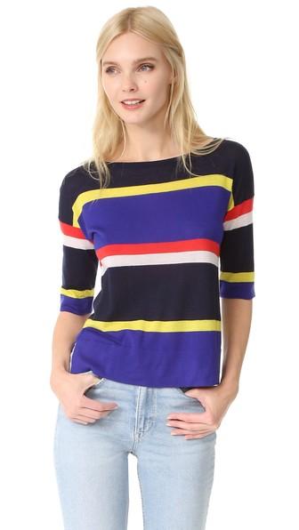 Autumn Cashmere Multi Stripe Cashmere Boat Neck Pullover