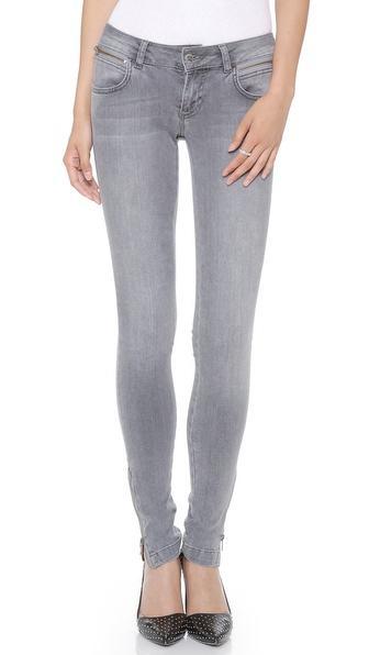 Anine Bing Double Zip Skinny Jeans - Light Grey