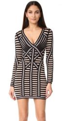 Herve Leger Stella Long Sleeve V Neck Dress
