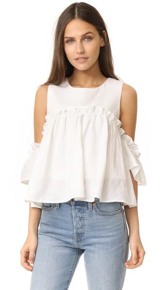 J O A Layered Ruffle Cold Shoulder Top