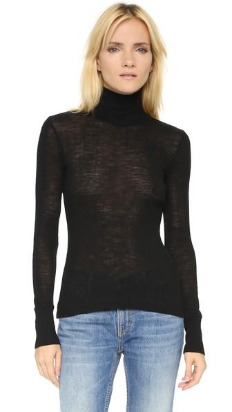 T By Alexander Wang Wooly Ribbed Fitted Turtleneck - Black