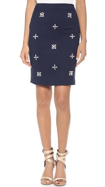 Joa Embellished Pencil Skirt - Navy