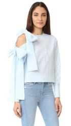 Msgm Seersucker Open Shoulder Tie Blouse