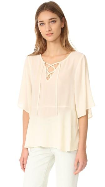 Cupcakes And Cashmere Jocelyn Lace Up Flutter Blouse