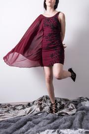  Embroidered Wine Dress