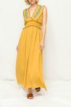  Embroidery Front Smock Maxi Dress