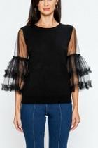  Tulle-sleeves Sweater Top