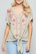  Embroidered Tie-front Tunic