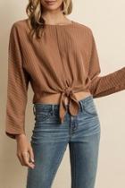  Pinstripe Knot-front Top