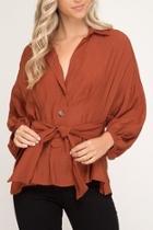  Puff-sleeve Button-down Shirt