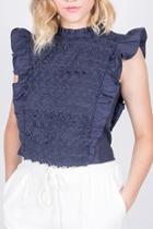  Navy Ruffle Top