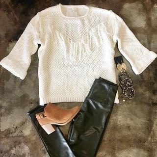  Creamy Fringe Sweater