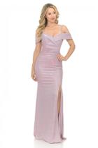  Off The Shoulder Pink Metallic Fit & Flare Long Formal Dress