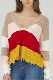  Distressed Color Block Sweater