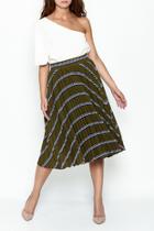  Striped Green Pleated Skirt