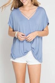  Blue Loose Surplice Top