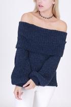  Chenille Off-shoulder Sweater