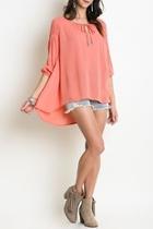  Peach Ruched-sleeve Top