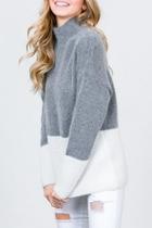  Funnel-neck Color-block Sweater