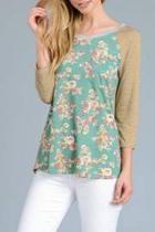  Green Floral Top