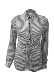  White Pinstripe Knot Front Blouse
