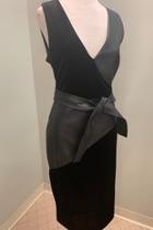  Velvet & Faux Leather V-neck Dress W/ Waist Tie