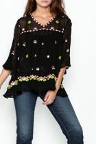  Sheer Flower Embroidered Top