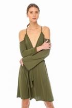  Cold-shoulder Waist-tie Dress