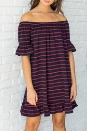  Stripe Off-shoulder Ruffle Dress