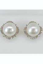  Pearl And Diamond Halo Stud Earrings 14k White And Yellow Gold June Birthstone Wedding Studs