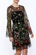  Sheer Sleeved Embroidered Floral Dress