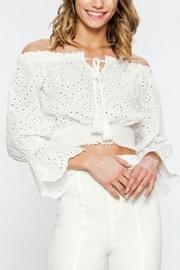  Off-shoulder Eyelet Crop-top