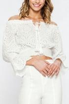  Off-shoulder Eyelet Crop-top